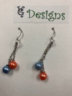 1 - Earring - Dangle - Orange and Blue