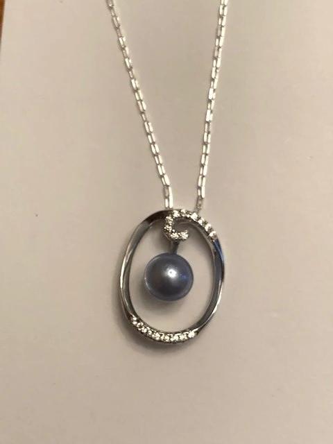 1.3 - Pearl Pendant - Circle Light Blue Akoya Pearl