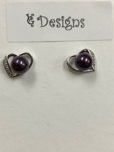 1 - Earrings - Hearts Studs Pearl