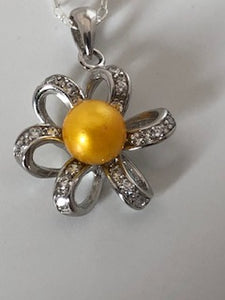 1.3 - Pearl Pendant - Flower Design- Yellow Pearl