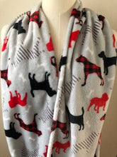 Load image into Gallery viewer, 5 - Minky Scarf - Red and Black Dogs - Longer  Infinity