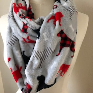 5 - Minky Scarf - Red and Black Dogs - Longer  Infinity