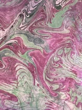 Load image into Gallery viewer, Silk Scarf - Water Marbling - Green &amp; Purple Swirls