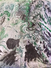 Load image into Gallery viewer, Silk Scarf - Water Marbling - Green and Black Swirls