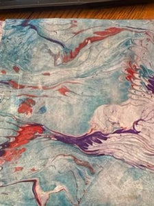Silk Scarf - Water Marbling - Turquoise, Red & Purple Waves