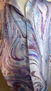 Silk Scarf - Water Marbling - Blue & Purple  Swirls
