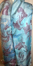 Load image into Gallery viewer, Silk Scarf - Water Marbling - Blue &amp; Reddish Purple Swirls