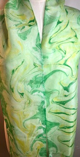 Silk Scarf - Water Marbling - Yellow and Green