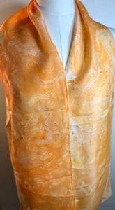 Silk Scarf - Water Marbling - Orange Delight