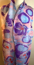 Load image into Gallery viewer, Silk Scarf - Water Marbling - Red, Blue, &amp; Purple Stones