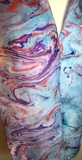 Silk Scarf - Water Marbling - Turquoise, Red & Purple Waves
